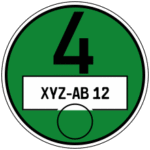Green German Umweltplakette displaying 4